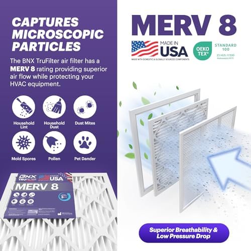 BNX TruFilter 12x12x1 Air Filter MERV 8 (6-Pack) - MADE IN USA – Dust & Pet Defense Pleated Air Conditioner HVAC AC Furnace Filters for Dust, Pet, Mold, Pollen MPR 600 – 700 & FPR 5 - Image 3
