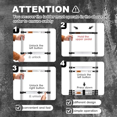 15.5 Ft Telescoping Ladder, SocTone Aluminum with Non-Slip Feet, 330lbs Max Capacity, Collapsible Ladder with Hooks for RV or Outdoor Work - Image 2