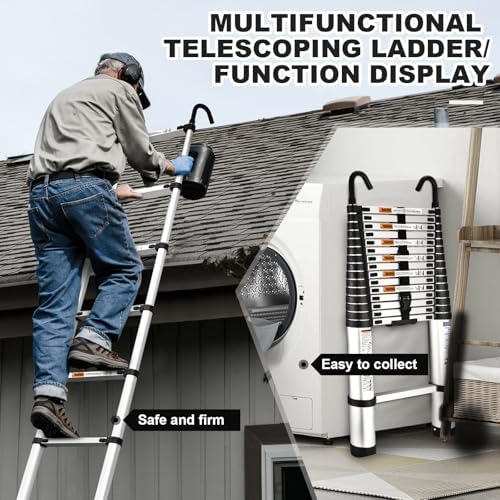 15.5 Ft Telescoping Ladder, SocTone Aluminum with Non-Slip Feet, 330lbs Max Capacity, Collapsible Ladder with Hooks for RV or Outdoor Work - Image 7