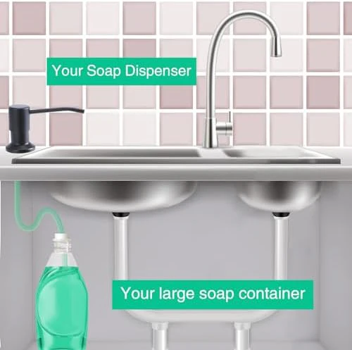Soap Dispenser for Kitchen Sink, Built in Sink Soap Dispenser, Countertop Soap Dispenser Pump with 47" Extension Tube kit, No Need to Fill Little Bottle Again, Black - Image 3