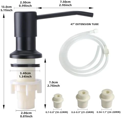 Soap Dispenser for Kitchen Sink, Built in Sink Soap Dispenser, Countertop Soap Dispenser Pump with 47" Extension Tube kit, No Need to Fill Little Bottle Again, Black - Image 6