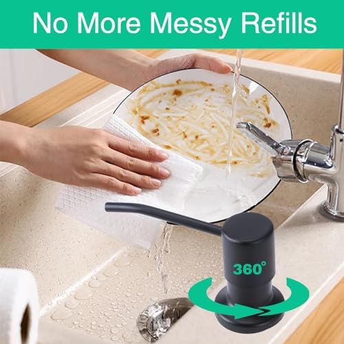 Soap Dispenser for Kitchen Sink, Built in Sink Soap Dispenser, Countertop Soap Dispenser Pump with 47" Extension Tube kit, No Need to Fill Little Bottle Again, Black - Image 7
