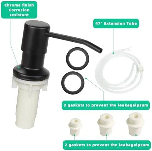 Soap Dispenser for Kitchen Sink, Built in Sink Soap Dispenser, Countertop Soap Dispenser Pump with 47" Extension Tube kit, No Need to Fill Little Bottle Again, Black - Image 8