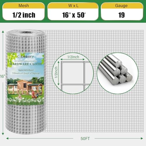 Hardware Cloth 1/2 inch 16in x 50ft 19 Gauge, Hot-dip Galvanized After Welding Chicken Wire Mesh Roll Garden Plant Welded Metal Wire Fencing Roll, Rabbit Cages Snake Fence - Image 2
