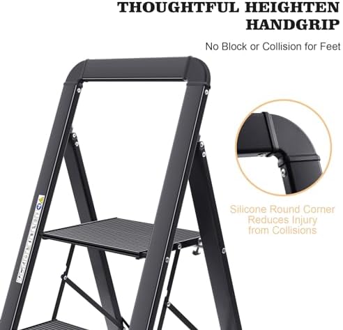 KINGRACK Aluminium 5 Step Ladder, Lightweight Step Stool with Non-Slip Pedals, Handrail, Folding Step Ladder for Kitchen, Garage, Home, Space Saving, Sturdy and Portable, Silver - Image 4