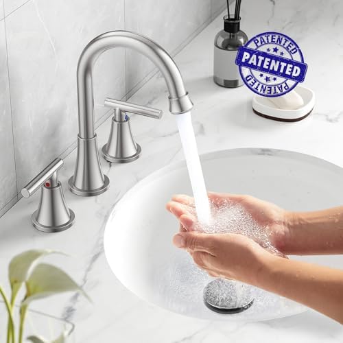 Bathroom Faucets for Sink 3 Hole, Hurran Brushed Nickel Bathroom Sink Faucet with Pop-up Drain and Supply Lines, Stainless Steel Lead-Free Widespread Faucet for Vanity RV, 2 Pack - Image 2