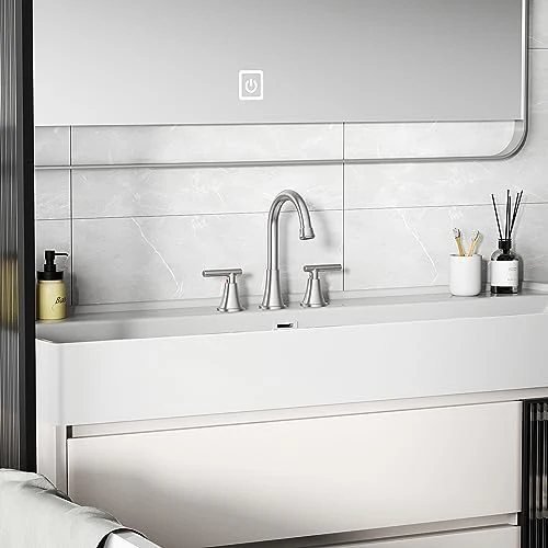 Bathroom Faucets for Sink 3 Hole, Hurran Brushed Nickel Bathroom Sink Faucet with Pop-up Drain and Supply Lines, Stainless Steel Lead-Free Widespread Faucet for Vanity RV, 2 Pack - Image 8