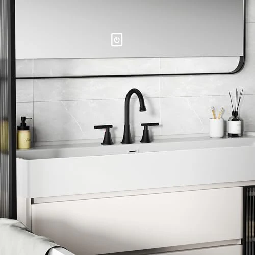 Bathroom Faucets for Sink 3 Hole, Hurran Matte Black Bathroom Sink Faucet with Pop-up Drain and Supply Lines, Stainless Steel Lead-Free Widespread Faucet for Vanity RV Farmhouse, 2 Pack - Image 8