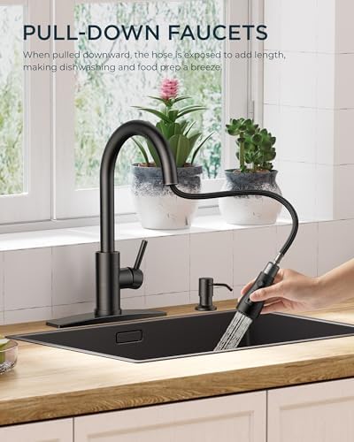 FORIOUS Kitchen Faucet with Soap Dispenser and Pull Down Sprayer, High Arc Single Handle Classic 3 Modes Stainless Steel Faucet for Kitchen Sink Farmhouse RV Bar Laundry Camper, Oil Rubbed Bronze - Image 2