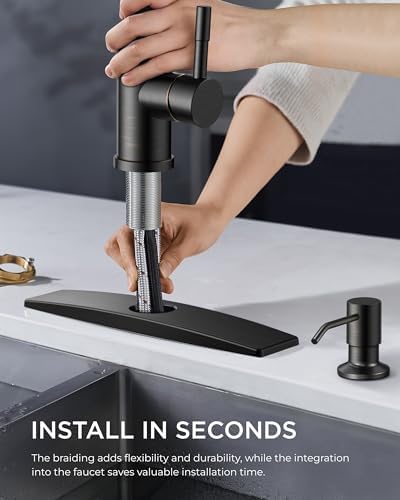 FORIOUS Kitchen Faucet with Soap Dispenser and Pull Down Sprayer, High Arc Single Handle Classic 3 Modes Stainless Steel Faucet for Kitchen Sink Farmhouse RV Bar Laundry Camper, Oil Rubbed Bronze - Image 6