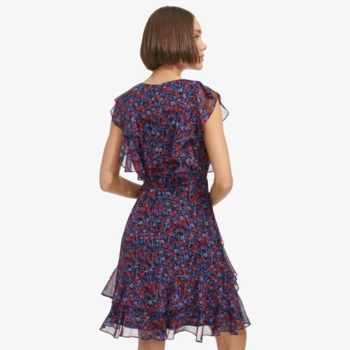 Tommy Hilfiger Women's Ruffle Trim Tie Waist Chiffon Mini Dress - Image 4