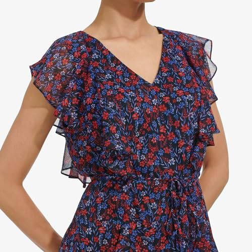 Tommy Hilfiger Women's Ruffle Trim Tie Waist Chiffon Mini Dress - Image 5