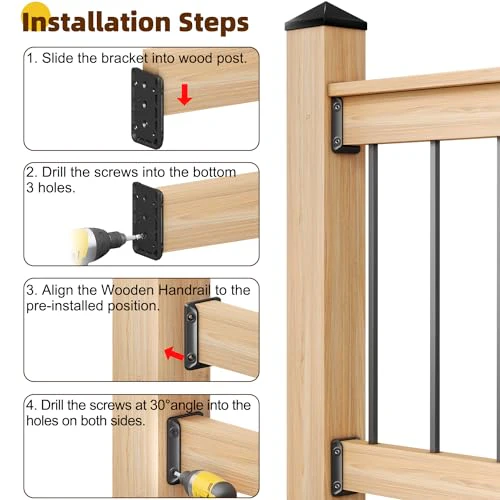 50 Pcs Deck Railing Bracket Connectors for 2"×4“ (Actually 1.5”x3.5“) Wood Post to Handrail Connection, Railing Brackets for Deck Railing with 350 Galvanized Black Screws - Image 6