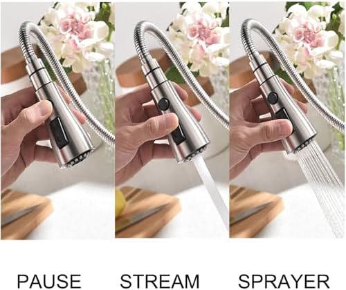 Kitchen Faucets with Pull Down Sprayer, Brushed Nickel High Arc RV Laundry Bar Commercial Sink Faucet, 1 or 3 Hole Stainless Steel Single Handle Faucets for Kitchen Sink with Deck Plate - Image 3