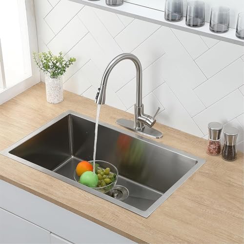Kitchen Faucets with Pull Down Sprayer, Brushed Nickel High Arc RV Laundry Bar Commercial Sink Faucet, 1 or 3 Hole Stainless Steel Single Handle Faucets for Kitchen Sink with Deck Plate - Image 6
