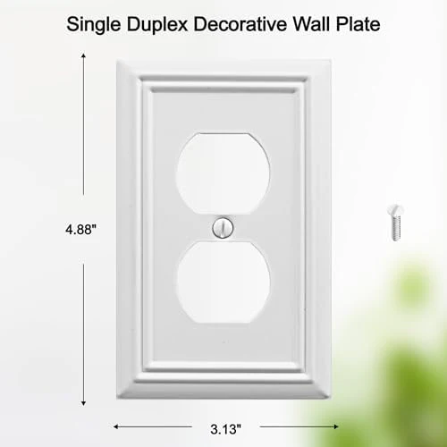 Single Duplex Outlet Cover Plate, 4-Pack White Adler Metal Wall Plate 1 Gang, Light Switch Cover, for Receptacle Light Switch, Switch Cover Decorative Wallplate, Durable - Image 2