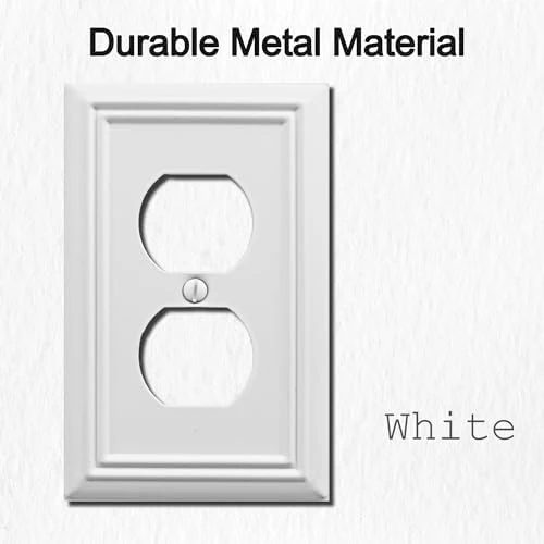 Single Duplex Outlet Cover Plate, 4-Pack White Adler Metal Wall Plate 1 Gang, Light Switch Cover, for Receptacle Light Switch, Switch Cover Decorative Wallplate, Durable - Image 3