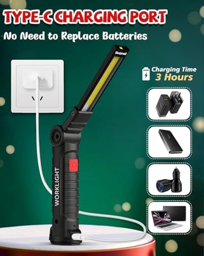 Coquimbo Tool Gifts for Men, Rechargeable LED Work Lights Grill Light with Magnetic Base 5 Modes 360° Rotate Mens Birthday Gifts for Dad Husband Grandpa Boyfriend (4 Pack Green) - Image 8