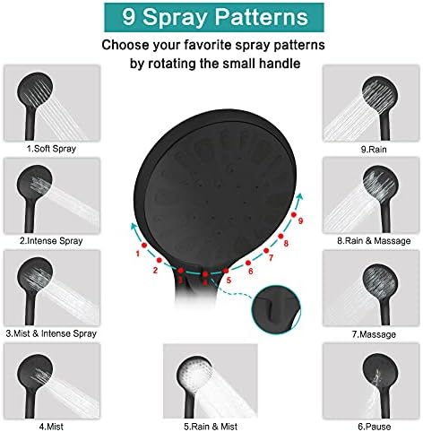 Shower Head, 12‘’ High Pressure Rainfall/Handheld Shower Combo with 11'' Extension Arm, 9 Settings, Anti-leak Shower Head with Holder, Height/Angle Adjustable, Matte Black - Image 4