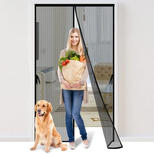 Magnetic Screen Door -Fit for Door Size:32x78 Inch, Hands Free Mesh Partition, Heavy Duty Screen Door Mesh Curtain Keeps Bugs Out, Frame Hook & Loop, Pet and Kid Friendly, Screen Door Size 34x80