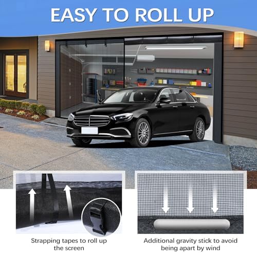 Garage Door Screen for 1 Car Garage 12x8FT, Magnetic Screen Garage with Retractable Fiberglass Mesh and Heavy Duty Weighted Bottom, Easy Assembly & Pass, Hands Free Screen Door Kit - Image 3