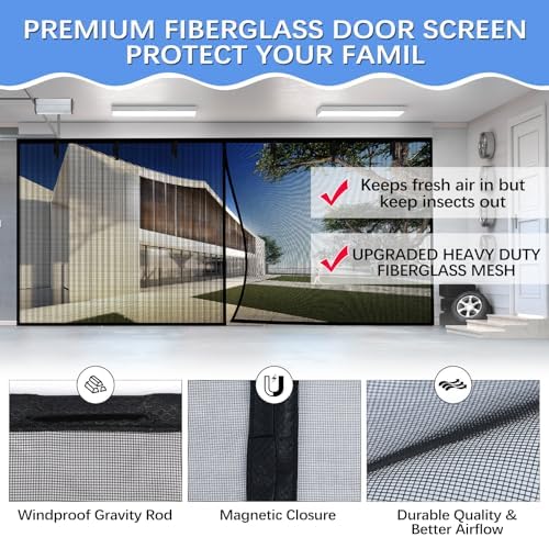 Garage Door Screen for 1 Car Garage 12x8FT, Magnetic Screen Garage with Retractable Fiberglass Mesh and Heavy Duty Weighted Bottom, Easy Assembly & Pass, Hands Free Screen Door Kit - Image 6