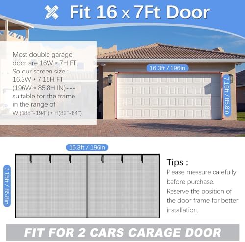 Garage Door Screen for 2 Car Garage 16x7FT, Magnetic Screen Garage with Retractable Fiberglass Mesh and Heavy Duty Weighted Bottom, Easy Assembly & Pass, Hands Free Door Screen Kit - Image 2