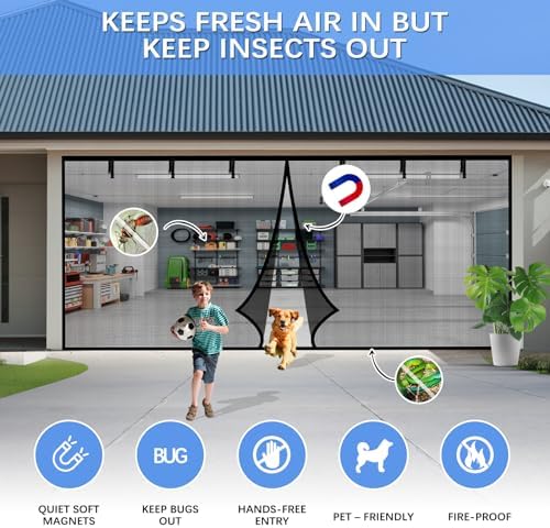 Garage Door Screen for 2 Car Garage 16x7FT, Magnetic Screen Garage with Retractable Fiberglass Mesh and Heavy Duty Weighted Bottom, Easy Assembly & Pass, Hands Free Door Screen Kit - Image 4