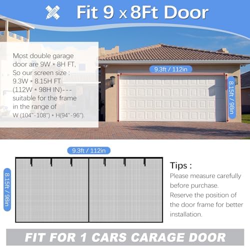 Garage Door Screen for 1 Car Garage 9x8FT, Magnetic Screen Garage with Retractable Fiberglass Mesh and Heavy Duty Weighted Bottom, Easy Assembly & Pass, Hands Free Screen Door Kit - Image 2
