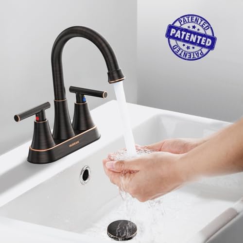 Bathroom Faucets for Sink 3 Hole, Hurran 4 inch Oil Rubbed Bronze Bathroom Sink Faucet with Pop-up Drain and Supply Hoses, Stainless Steel Lead-Free Centerset Faucets for Vanity RV - Image 2