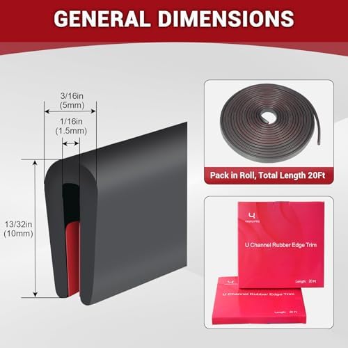 Rubber Edge Trim, 1/16" Self Adhesive Flexible U Channel Edge Protecter for Sheet Metal, Car Doors, U Shaped Sharp Edge Protecter, Fit for 0-3/32" Thick Edge, Black Color, 20Ft, EPDM Material - Image 2