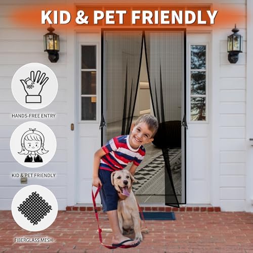 Fiberglass Magnetic Screen Door Fit Door Size 34 x 82 in- Heavy Duty Fiberglass Screen Door Mesh for Interior Door, Patio and Sliding Doors - Door Screen Magnetic Closure Let Fresh Air in - Image 4