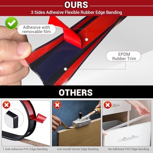 Rubber Edge Trim, 3/4" Self Adhesive Flexible U Channel Edge Protecter, EPDM Material Big Size Deep U Channel Gasket for Plywood, Tables, Desks, Cabinets, Black Color, 20Ft - Image 3