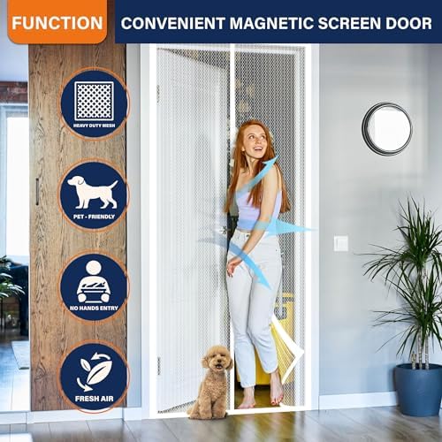 Magnetic Screen Door, Keep Bugs Out, Pet & Kid Friendly,Works with Front Doors, Sliding Doors,Fit Door Size 36 x 78 Inches White - Image 2