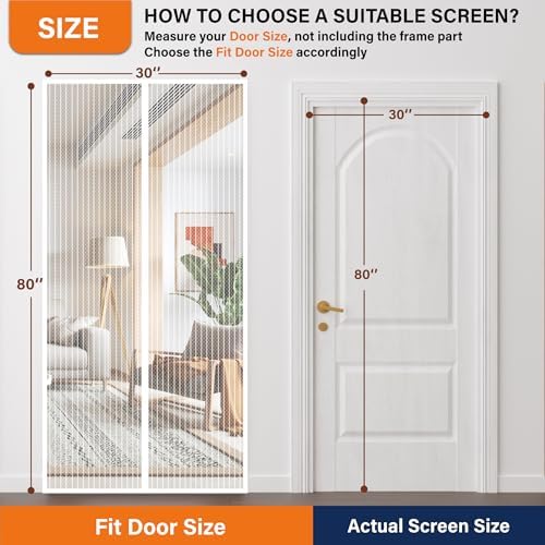 Magnetic Screen Door, Heavy Duty Door Screen Magnetic Closure Keep Bugs Out,Pet & Kid Friendly,Hands Free Door Screen Fit Door Size 32 x 80 Inches White - Image 3