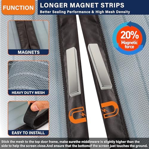 Mesh Screen with Magnetic Closure-Keeps Bugs Out Let Breeze in, Heavy Duty - Pet and Kid Friendly, Works with Front, Sliding Doors (38 x 82 Inch) Gray - Image 3