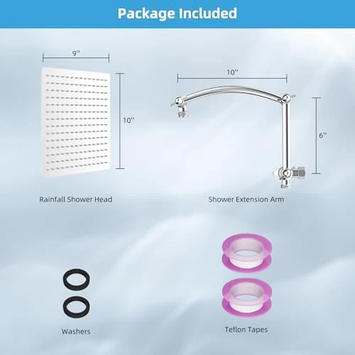 Hibbent All Metal Rain Shower Head, 10'' High Pressure Rainfall Square Showerhead with 16" Shower Head Extension Arm, Solid Brass Adjustable Shower Arm Extender, Waterfall fixed Showerheads, Chrome - Image 7