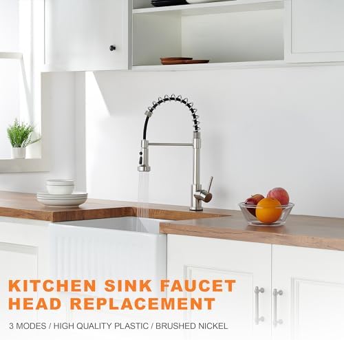 with 15 Adapters Pull Down Kitchen Sink Faucet Head Replacement, 3 Functions Plastic Kitchen Sink Sprayer Nozzle Replacement for Kitchen Faucet, Pause Mode (Brushed Nickel) - Image 9