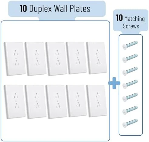 Bates Duplex Wall Outlet Covers - 10 Pack, White Wall Plates - Image 2