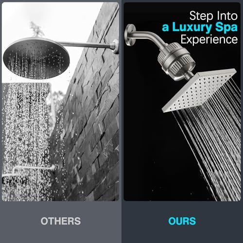 Cobbe High Pressure Filtered Shower Head Combo, Rain Shower Head with 20 Stage Shower Head Filter for Hard Water - Adjustable Replacement Remove Chlorine and Harmful Substances, Brushed Nickel - Image 5