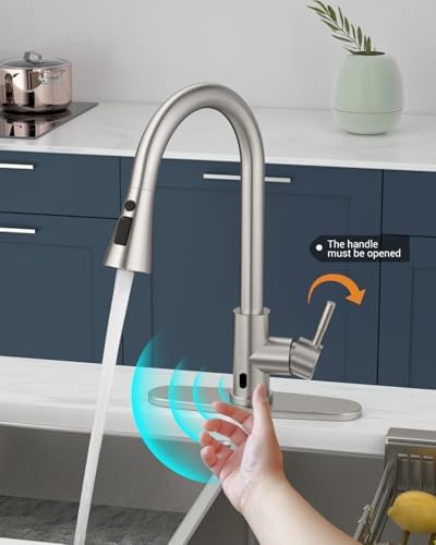 APPASO Touchless Kitchen Faucet, Motion Sensor Kitchen Sink Faucet with Pull Down ABS Sprayer 3 Modes, Activated Hands Free Faucets for Kitchen Sink with Soap Dispenser Stainless Steel, Brushed Nickel - Image 2