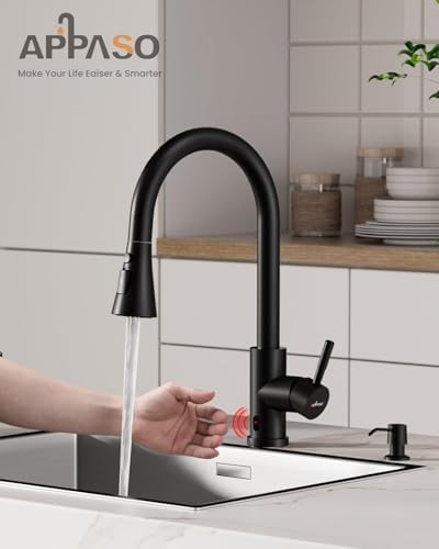 APPASO Touchless Kitchen Faucet, Matte Black Hands Free Kitchen Sink Faucet with Soap Dispenser and Pull Down Sprayer 3 Modes, Activated Motion Sensor Faucets for Kitchen Sink, S304 Stainless Steel - Image 7