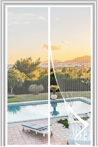 Magnetic Screen Door Fits Door Size 72" x 80", Screen Door Mesh,Door Screen Magnetic Closure for Patio Door Enjoy Air Fresh-White, Actual Screen Size 74" x 81"