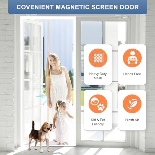 Magnetic Screen Door Fits Door Size 72" x 80", Screen Door Mesh,Door Screen Magnetic Closure for Patio Door Enjoy Air Fresh-White, Actual Screen Size 74" x 81" - Image 3