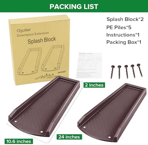 Splash Blocks for Gutters Downspouts, 24" Downspout Extensions for Rain Water Drainage, Thickened Gutter Splash Guard with Fixing Piles(2 Pack, Brown) - Image 6