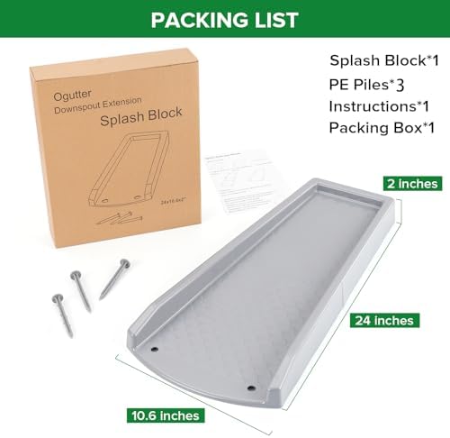 Splash Blocks for Gutters Downspouts, 24" Downspout Extensions for Rain Water Drainage, Thickened Gutter Splash Guard with Fixing Piles(1 Pack, Gray) - Image 6