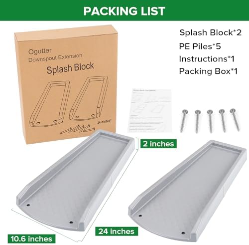 Splash Blocks for Gutters Downspouts, 24" Downspout Extensions for Rain Water Drainage, Thickened Gutter Splash Guard with Fixing Piles(2 Pack, Gray) - Image 6