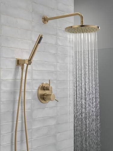 Delta Faucet Modern Raincan 2-Setting Round Shower System Including Rain Shower Head and Handheld Spray Gold, Rainfall Shower System Gold, Shower Valve and Trim Kit, Champagne Bronze 342702-CZ - Image 2