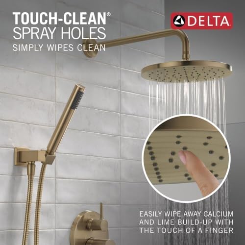 Delta Faucet Modern Raincan 2-Setting Round Shower System Including Rain Shower Head and Handheld Spray Gold, Rainfall Shower System Gold, Shower Valve and Trim Kit, Champagne Bronze 342702-CZ - Image 6