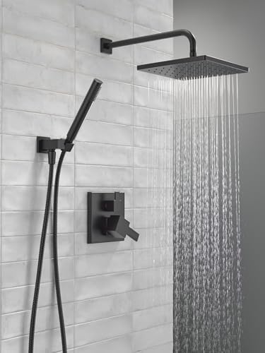 Delta Faucet Modern Raincan 2-Setting Shower Square System Including Rain Shower Head and Handheld Spray Black, Rainfall Shower System Brushed Black, Shower Valve Trim Kit, Matte Black 342701-BL - Image 2
